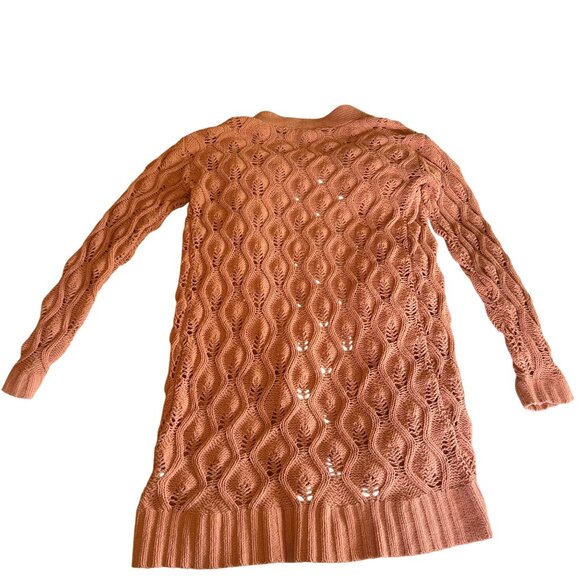 Derek Heart Peach Crochet Cardigan Women's S - Y2K Open Knit Sweater Layer Boho - Picture 3 of 12